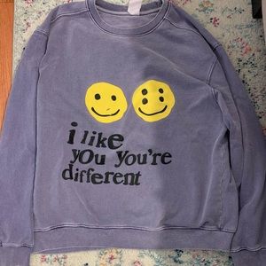 I LIKE YOU YOU’RE DIFFERENT sweater with minor tear on smiley face (medium)